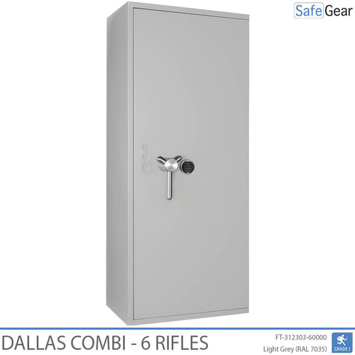 Dallas Combi 6 gun safe in Light Grey, door closed, electronic code lock