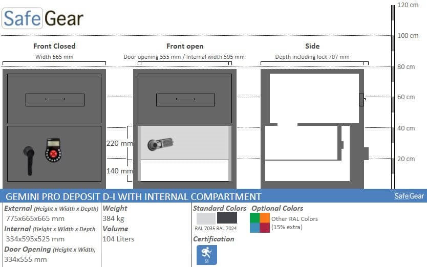 Cofre De Depósito Gemini Pro D-I 97 (119 L) - Com Compartimento Interior - Teste de Arrombamento D-I - Fechadura De Código Axessor